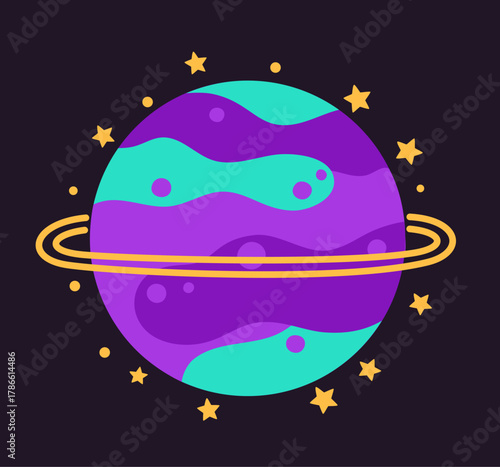Cute planet with a ring on a dark background.