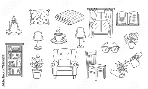 Collection of cozy home interior elements