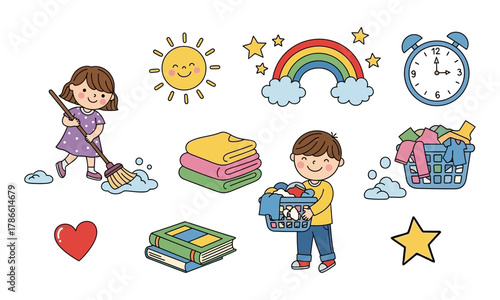 Children doing chores and household tasks