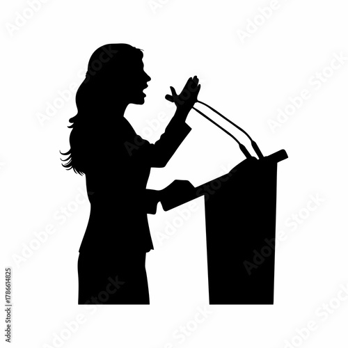 vector silhouette of a woman giving a speech at the pulpit
