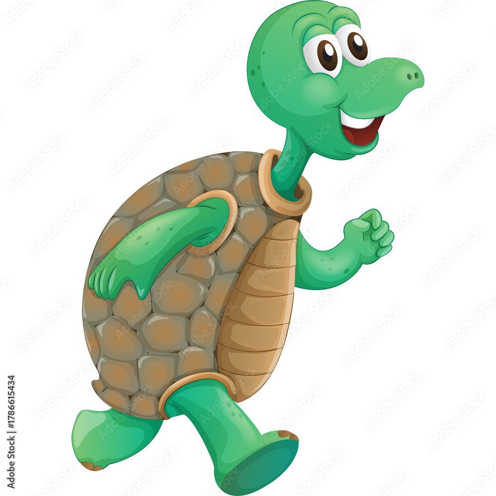 Obraz premium Cartoon Turtle Running With Happy Expression And Transparent Background
