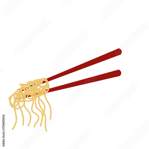 Red chopstick with noodle