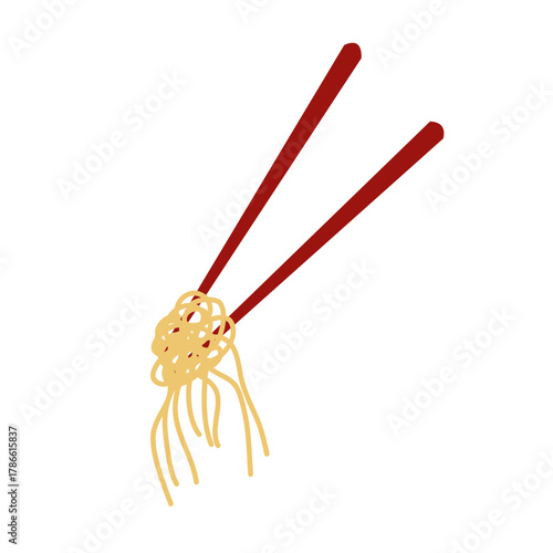 Red chopstick with noodle