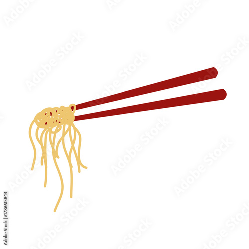Red chopstick with noodle