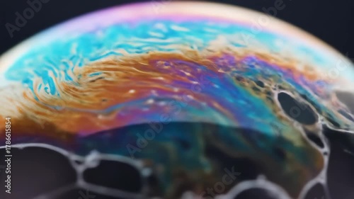 Abstract macro close-up of a soap bubble's surface showing vivid, swirling colors