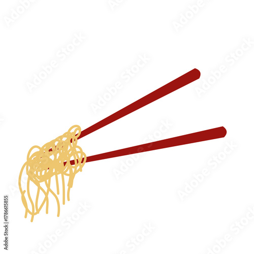 Red chopstick with noodle