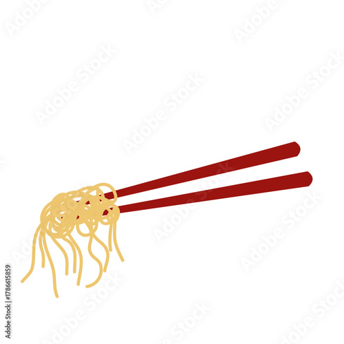 Red chopstick with noodle
