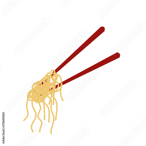 Red chopstick with noodle