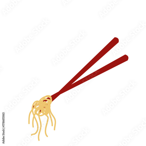 Red chopstick with noodle