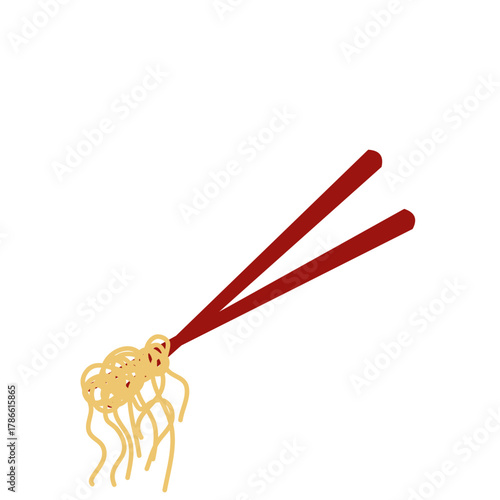 Red chopstick with noodle