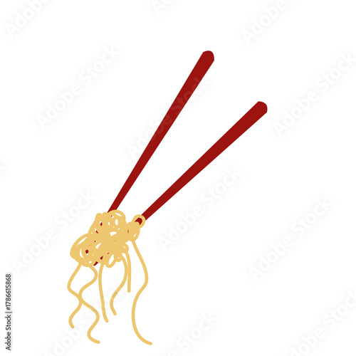 Red chopstick with noodle