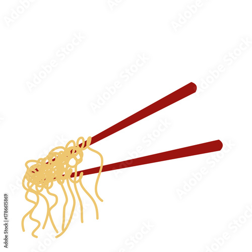 Red chopstick with noodle