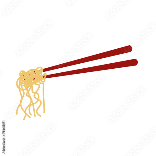 Red chopstick with noodle