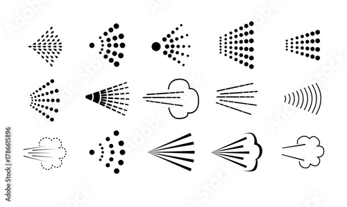 Spray steam icons. cleanning deodorant sprayed line icon set, spraying water steam nozzle flows vector signs. Vector