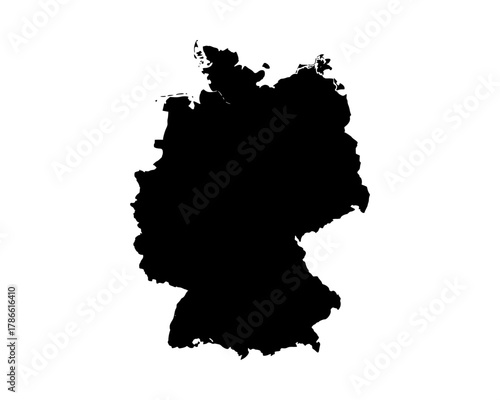 Flat black vector illustration of Germany country map silhouette for modern cartography, design, and education