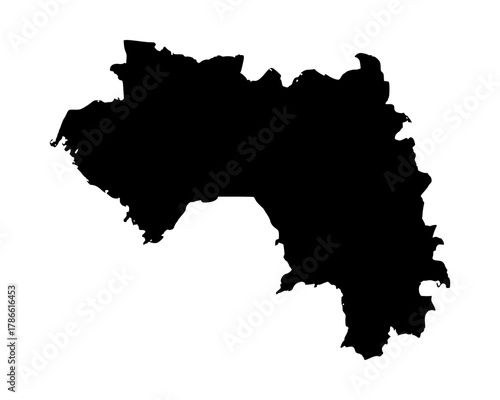 Flat black vector illustration of Guinea country map silhouette for cartography, education, and cultural projects