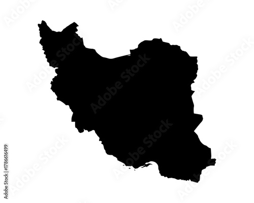 Minimalist flat black vector illustration of Iran country map silhouette for design, cartography, and education use