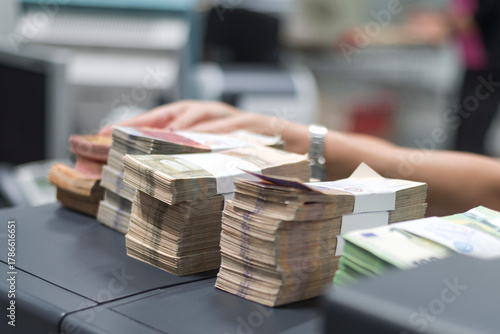 Counting Money in Bank Office – Finance, Cash Flow and Investment Concept