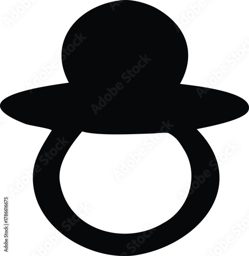 Black silhouette of a baby pacifier isolated on white background