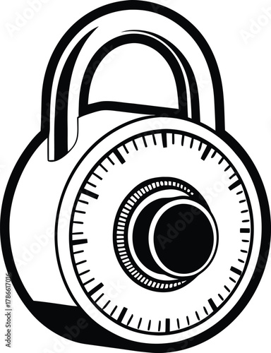 Combination lock silhouette isolated on white background