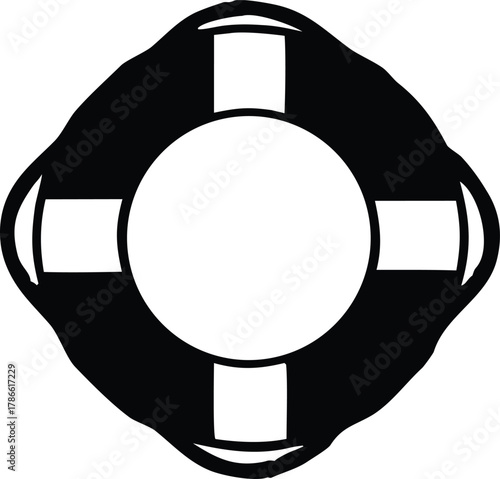 Black and white silhouette of a life preserver ring isolated on white background