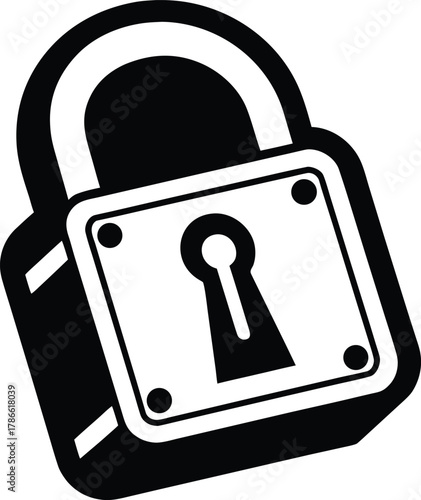 Black and white padlock silhouette isolated on white background