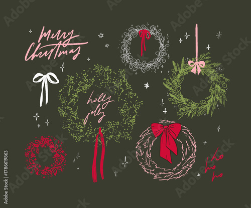 Hand Drawn Christmas Wreaths Set