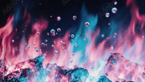 Abstract Fiery Bubbles and Flames in Vibrant Colors.