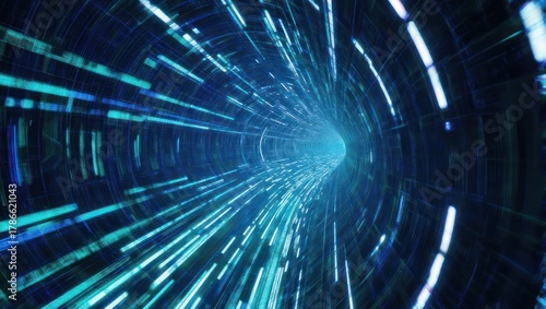 Abstract Light Speed Tunnel with Blue and Green Streaks.