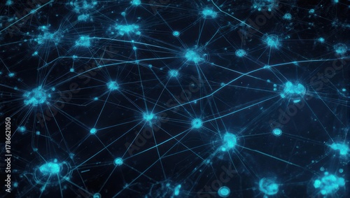 Abstract Network of Interconnected Nodes and Lines in Dark Blue.