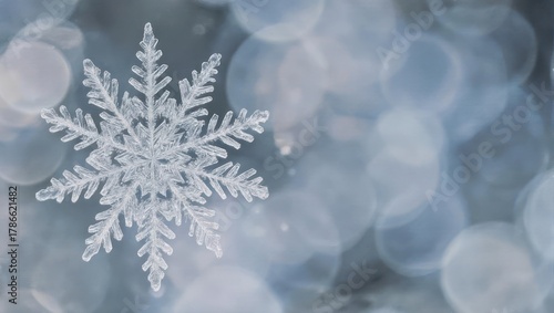Beautiful Snowflake on a Soft Blue Bokeh Background.