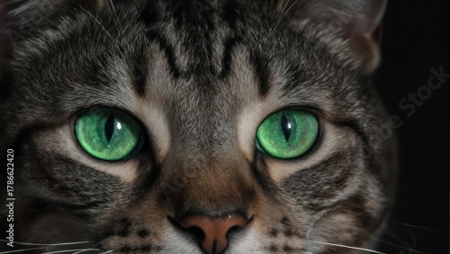 Close-up of a Tabby Cats Intense Green Eyes.