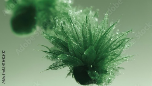 Close-up of Green Crystal Formation with Needle-like Structures.