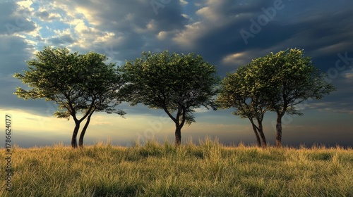 view of trees in the yard decorated with sunlight and bright clouds