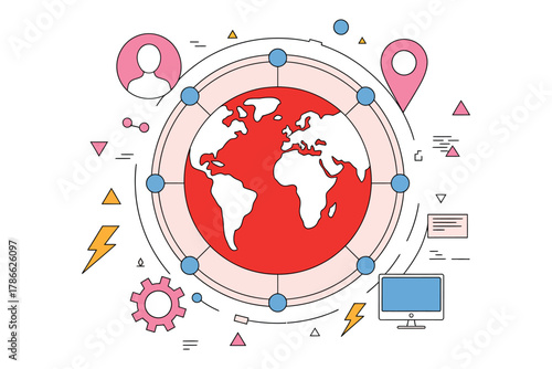 Global network connecting people and technology across the world