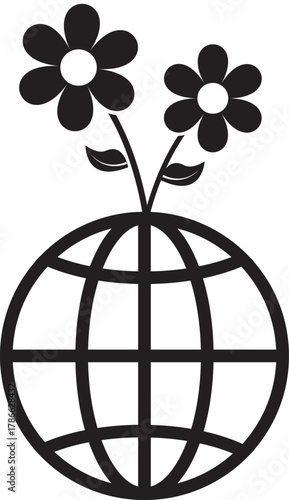Symbol of a green planet with growing flowers