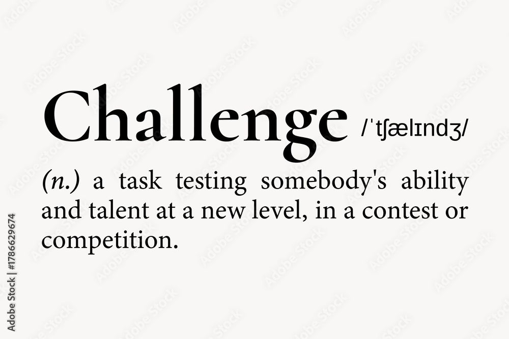 Obraz premium Challenge definition, dictionary word typography