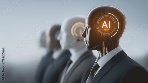 Artificial intelligence team concept with humanoid robots