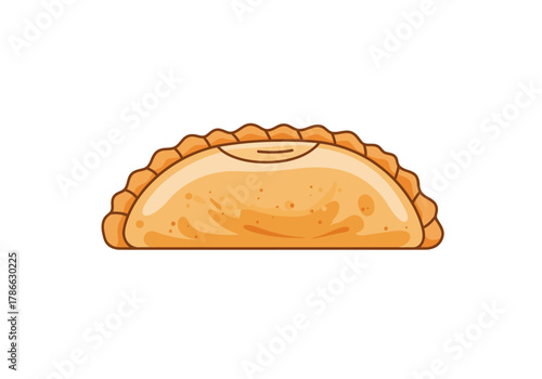 Illustration of a goldenbrown baked turnover with crimped edges