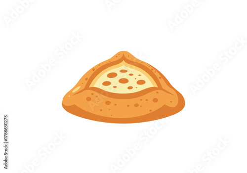 Stylized illustration of a baked triangular pastry with a light speckled filling
