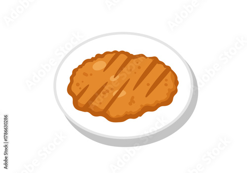 Stylized illustration of a grilled cutlet on a white plate