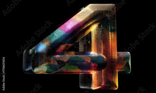 A colorful 4 made of many different colored shapes