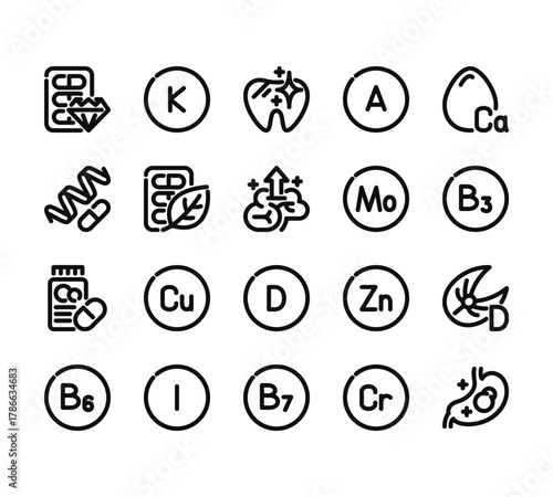 20 set of outline web vitamin icons such as vitamin, protein, vitamin, vector thin icons for report, presentation, diagram, web design, mobile app