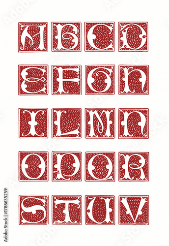 Wallpaper Mural Hand-drawn alphabet created with ink and pen. Decorative red lettering in artistic calligraphic style on white background. Torontodigital.ca