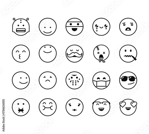 20 set of outline web classics icons such as smile, kiss, smile, silence, woman vector thin icons for report, presentation, diagram, web design, mobile app