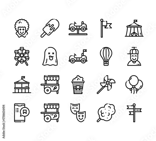 20 set of outline web fair icons such as  , wheel, counter, smartphone, mask vector thin icons for report, presentation, diagram, web design, mobile app
