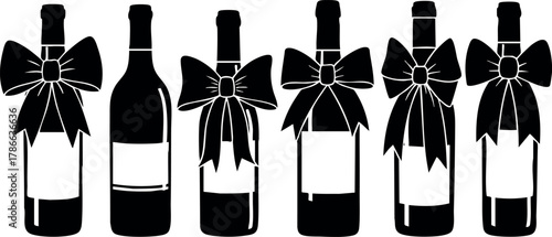 Wine bottles with decorative bows vector illustration for holiday celebration and gift ideas 