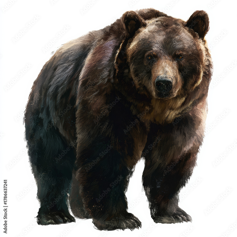 Fototapeta premium Grizzly bear standing illustration on white background