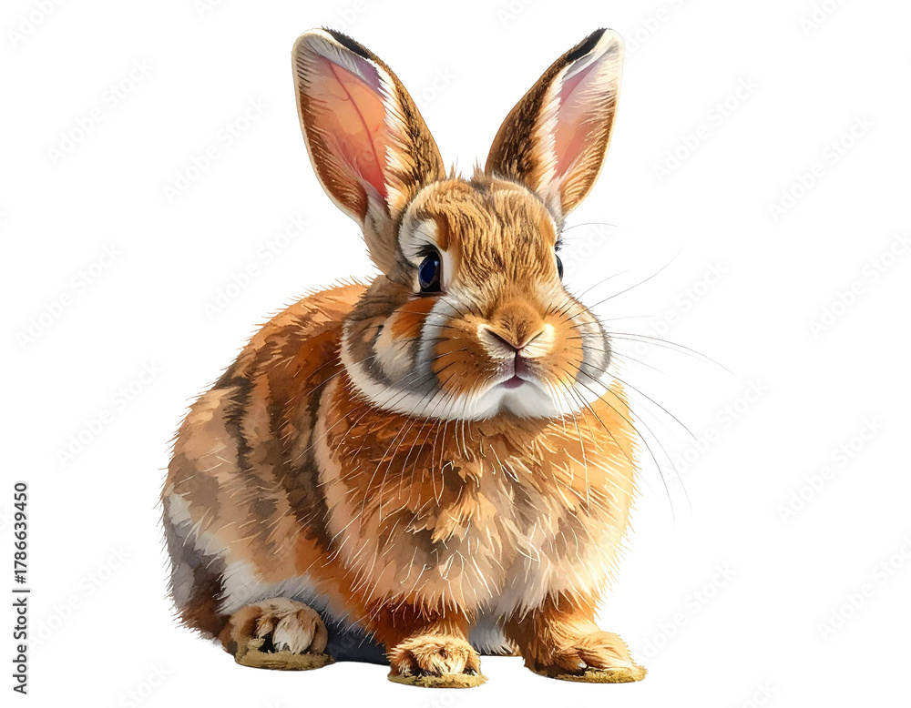 Obraz premium Adorable fluffy brown rabbit with long ears, gentle animal, transparent background.