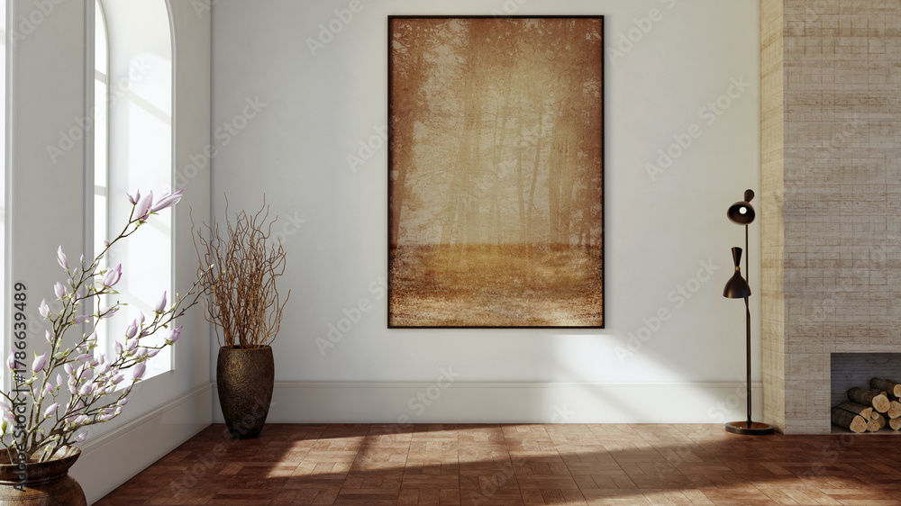 Naklejka premium Large luxury modern bright interiors Living room mockup illustration 3D rendering image